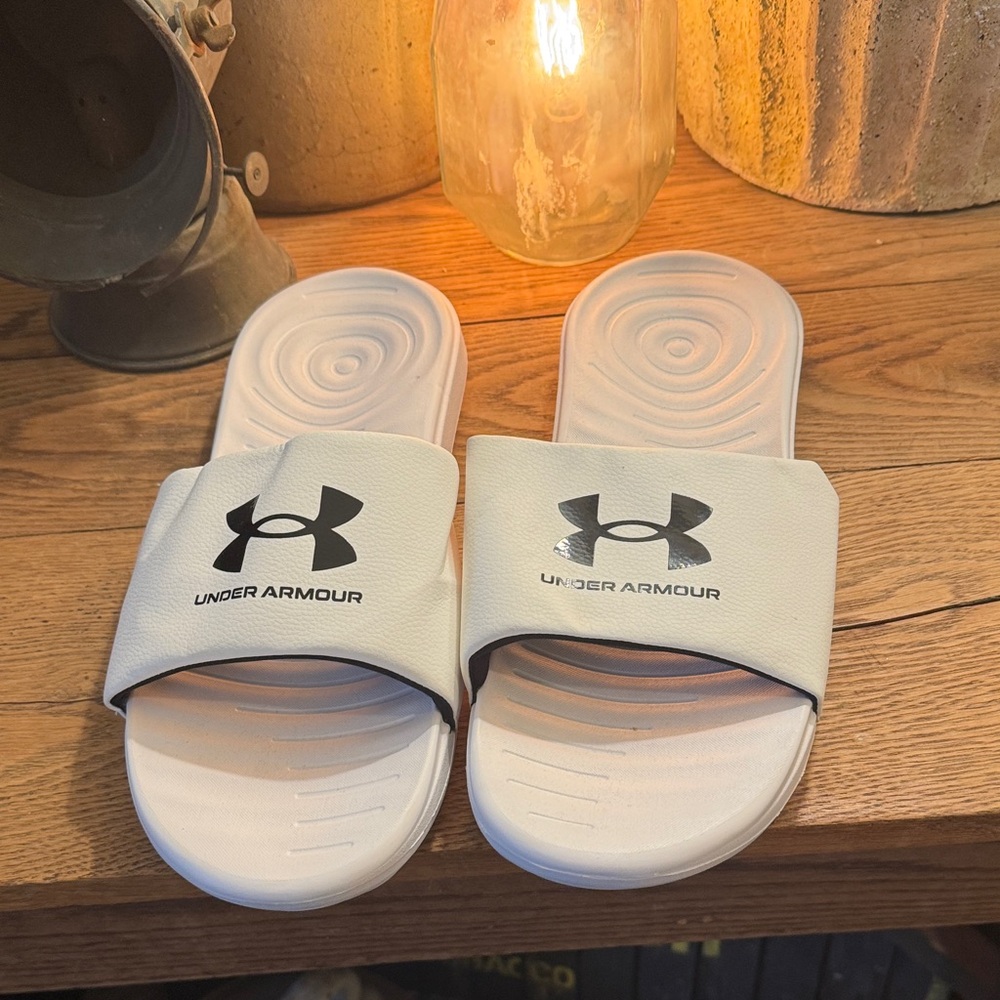 Under Armour Black and White Slide Sandals